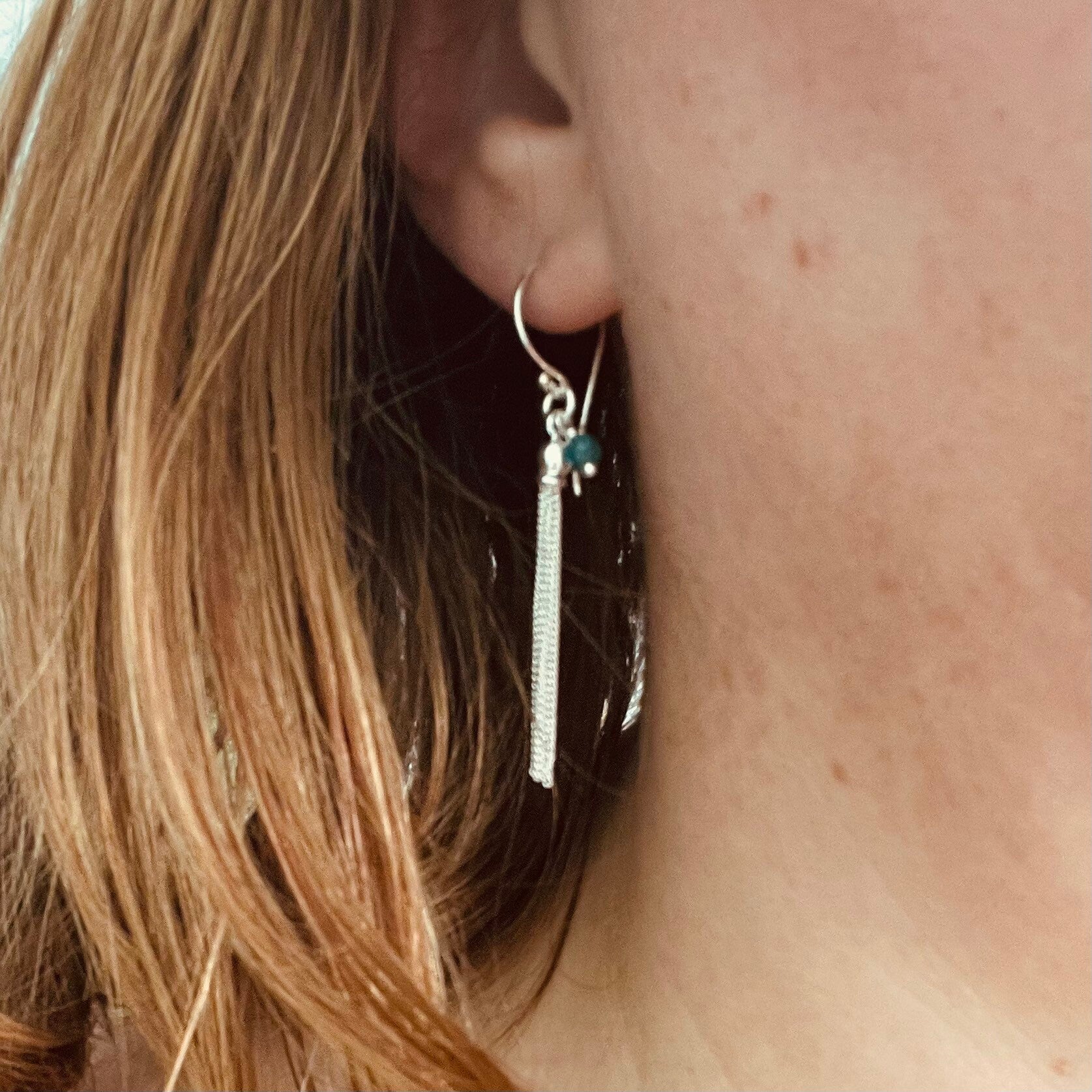 Silver Tassel Earrings with birthstone and 925 sterling silver
