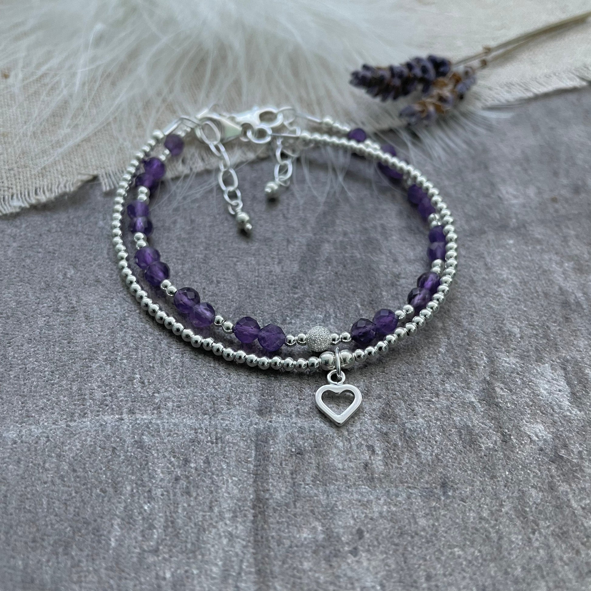 Amethyst Bracelet Set made with February Birthstone and Sterling Silver, February Birthday Gift for Women