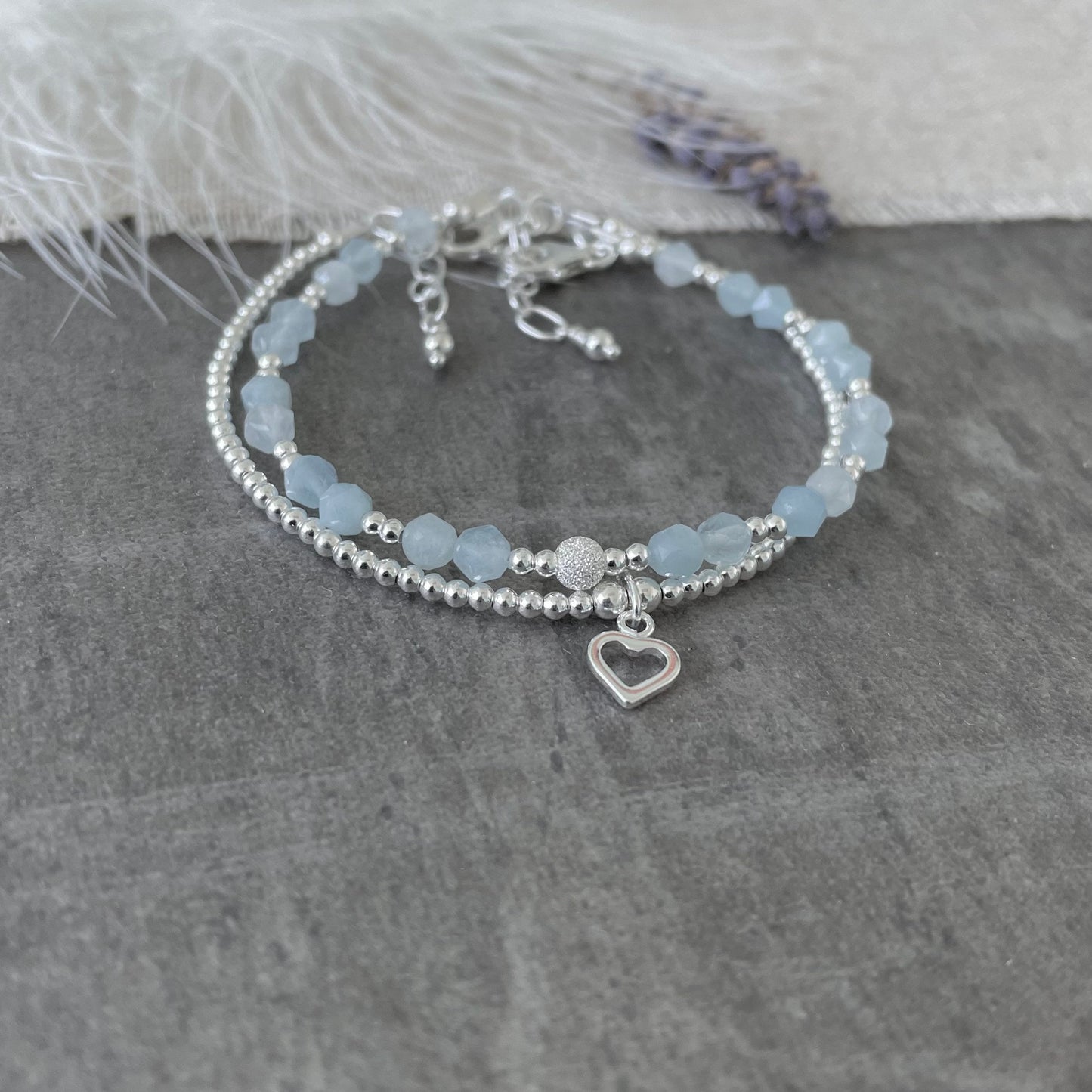 Aquamarine Bracelet Set made with March Birthstone and Sterling Silver, March Birthday Gift for Women