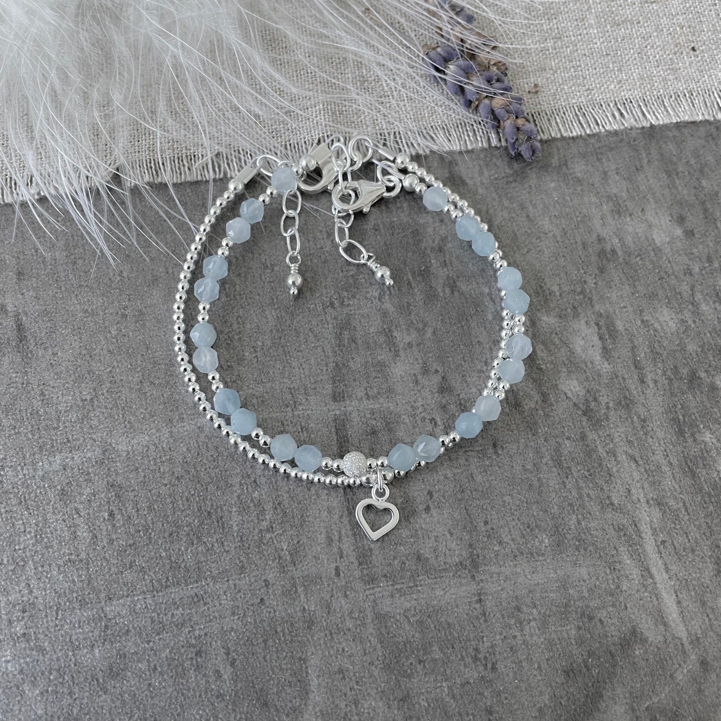 Aquamarine Bracelet Set made with March Birthstone and Sterling Silver, March Birthday Gift for Women