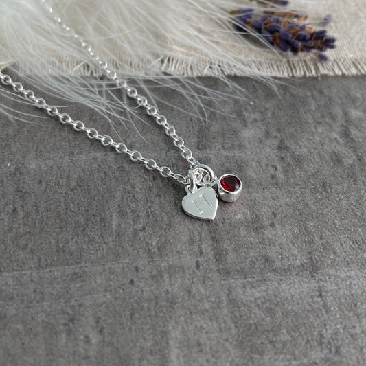 Very Dainty Personalised Initial Birthstone Necklace in Sterling Silver