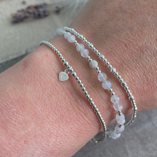 Personalised June Birthstone Moonstone Bracelet Set, June Birthday Gift for Women
