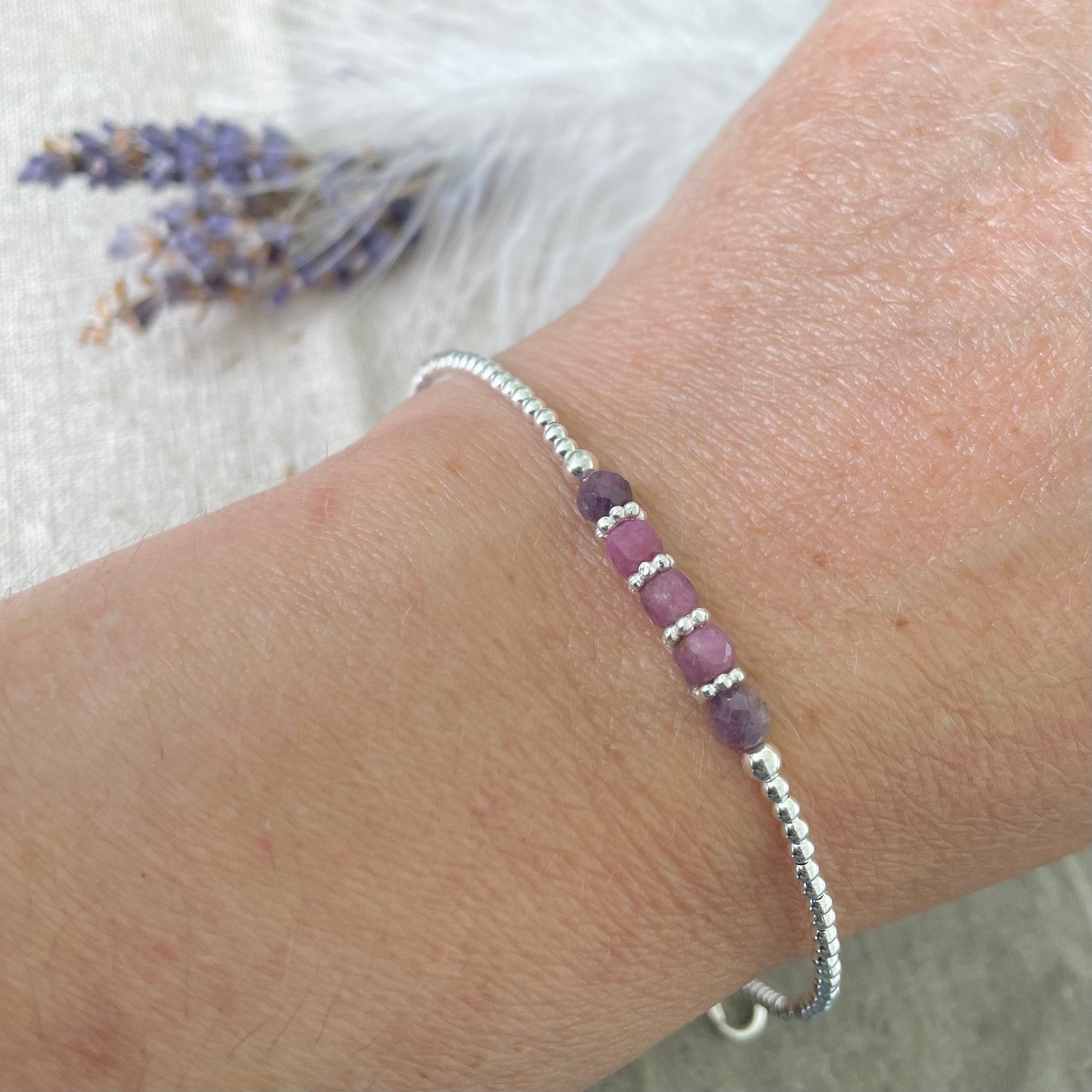 Purple Ruby Bracelet, July Birthstone Gift for Her, July Birthday Bracelet,