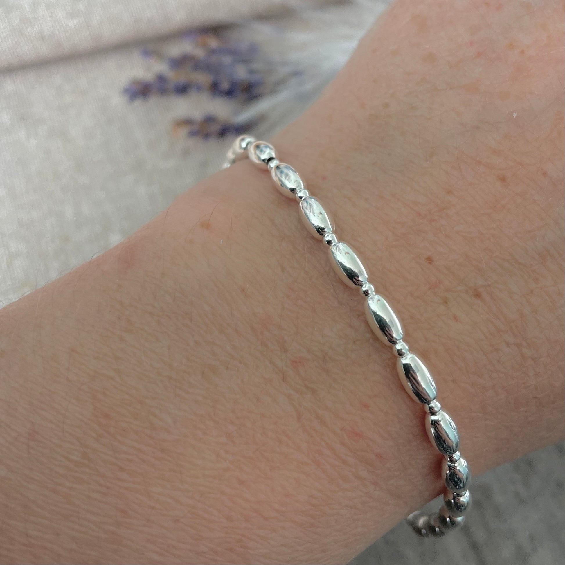 Silver Bracelet For Woman, Layering bracelets a1, Sterling Silver Oval Bead Bracelet, Bracelets for Women, silver bracelet