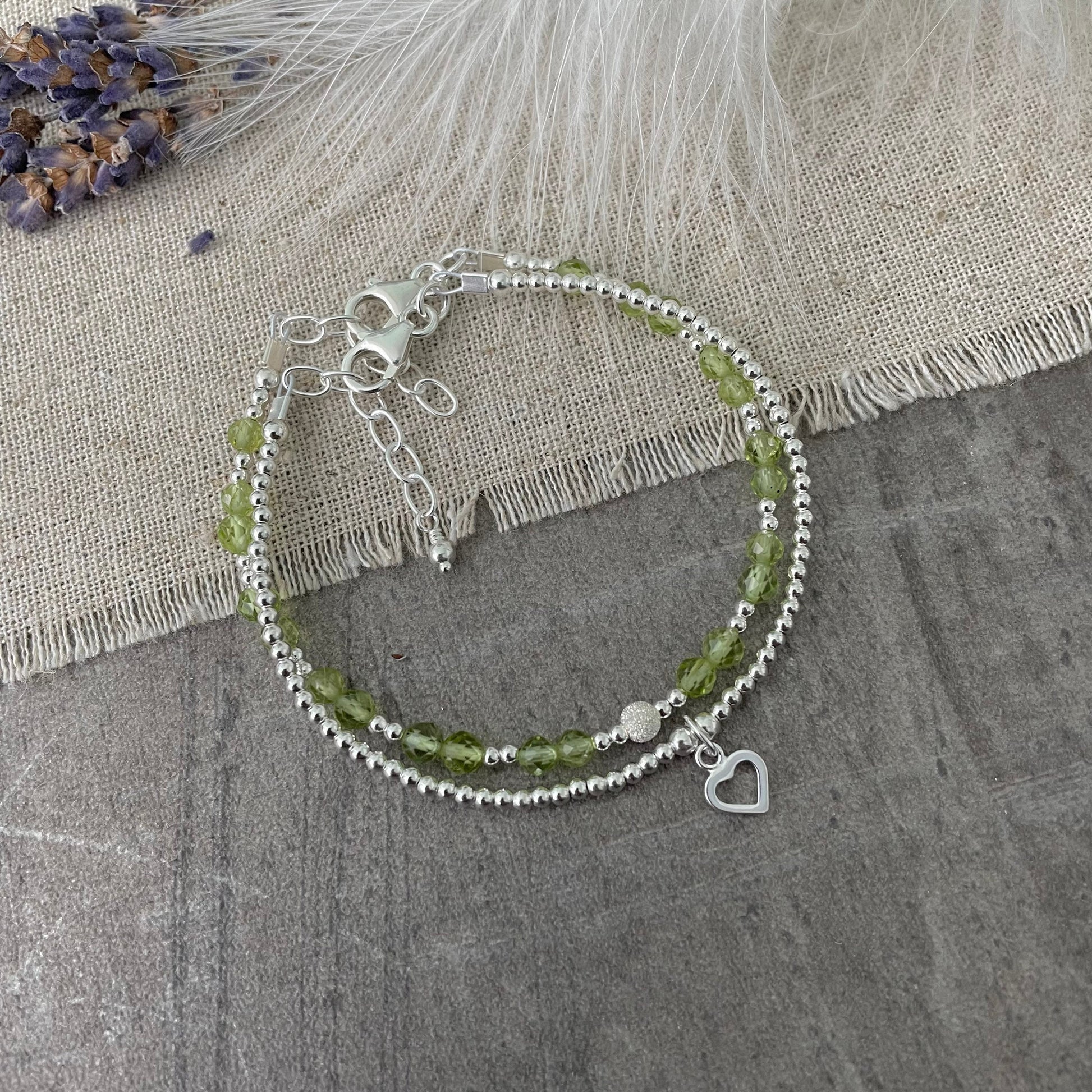 Peridot Bracelet Set made with August Birthstone and Sterling Silver, August Birthday Gift for Women