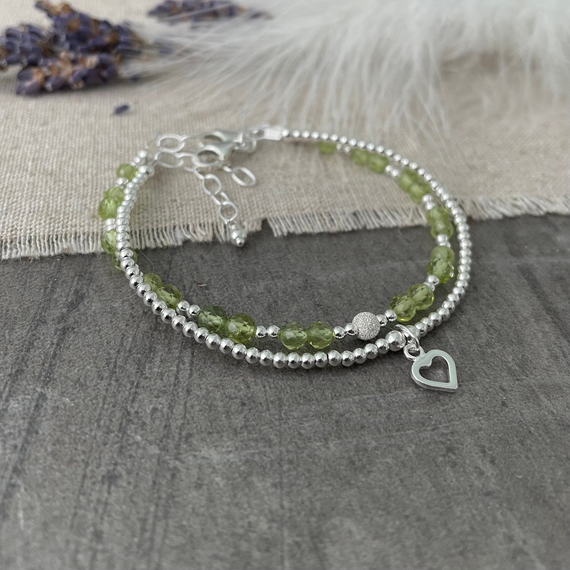 Peridot Bracelet Set made with August Birthstone and Sterling Silver, August Birthday Gift for Women