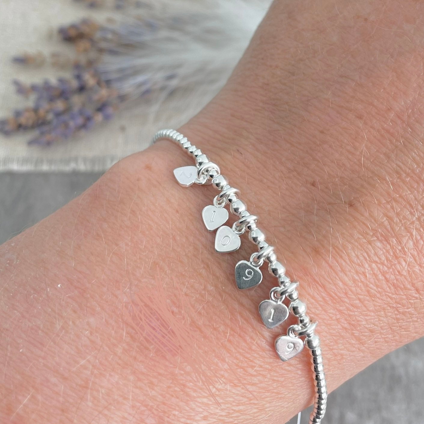 Bracelet for new mum, Dainty Date Bracelet with Baby Birth Date in Sterling Silver