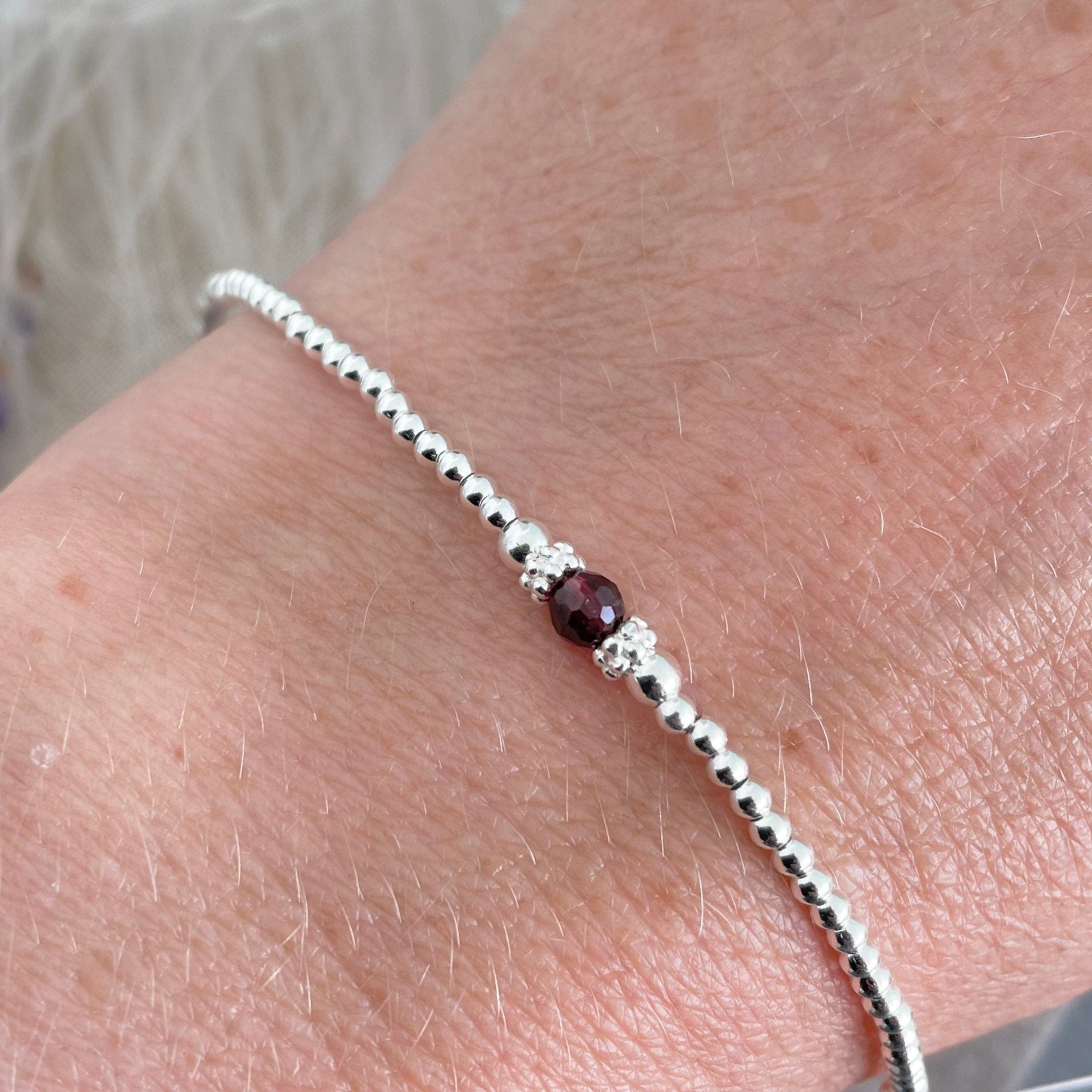 Anniversary Gift For Her, Gemstone per Year, Birthstone Bracelet in Sterling Silver