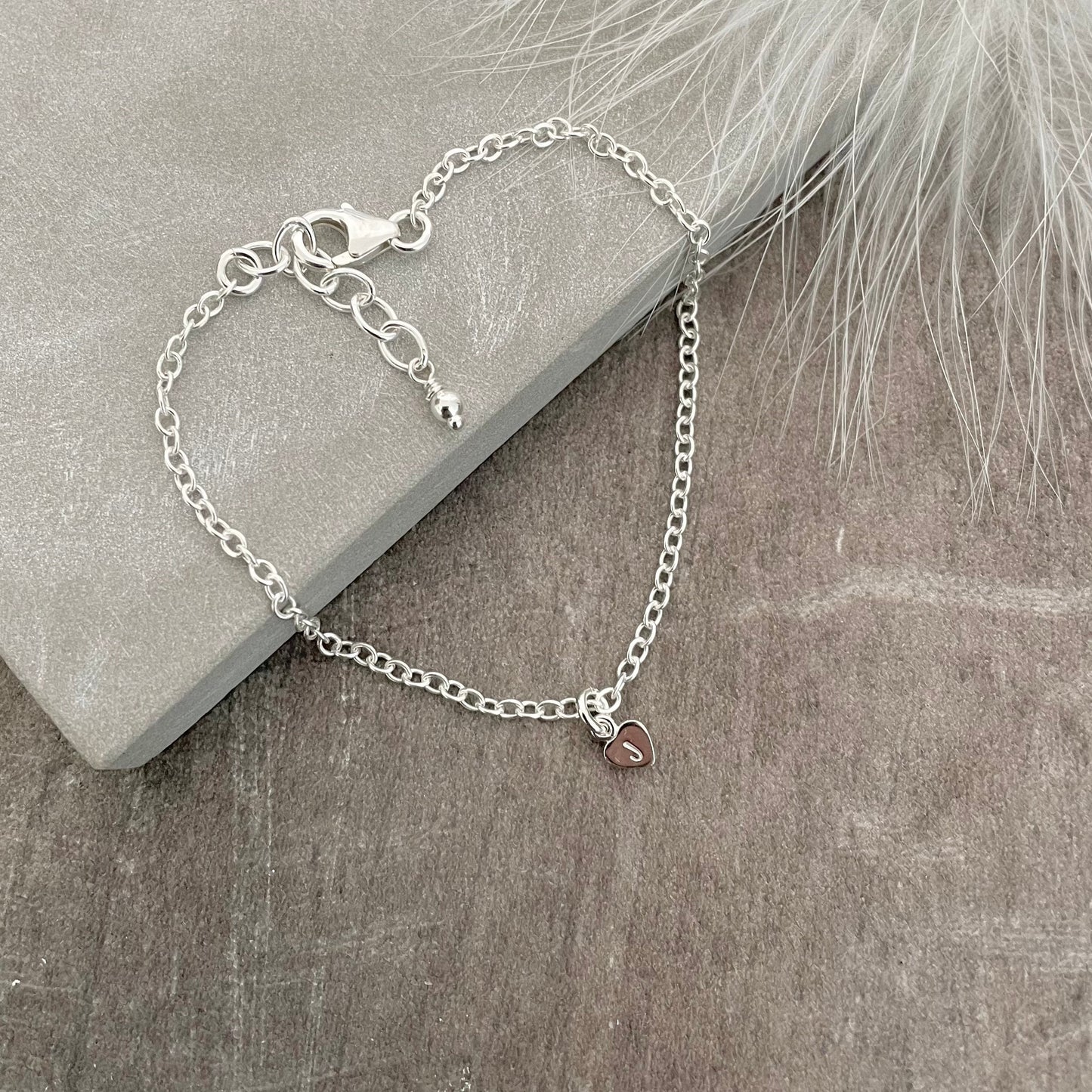 Sterling Silver Initial Bracelet on Chain, Dainty Personalised Silver Jewellery