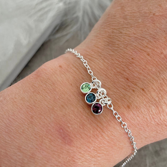 Crystal Family Birthstone Bracelet, Sterling Silver chain Christmas Gift for Mum, Family Birthstone Jewellery