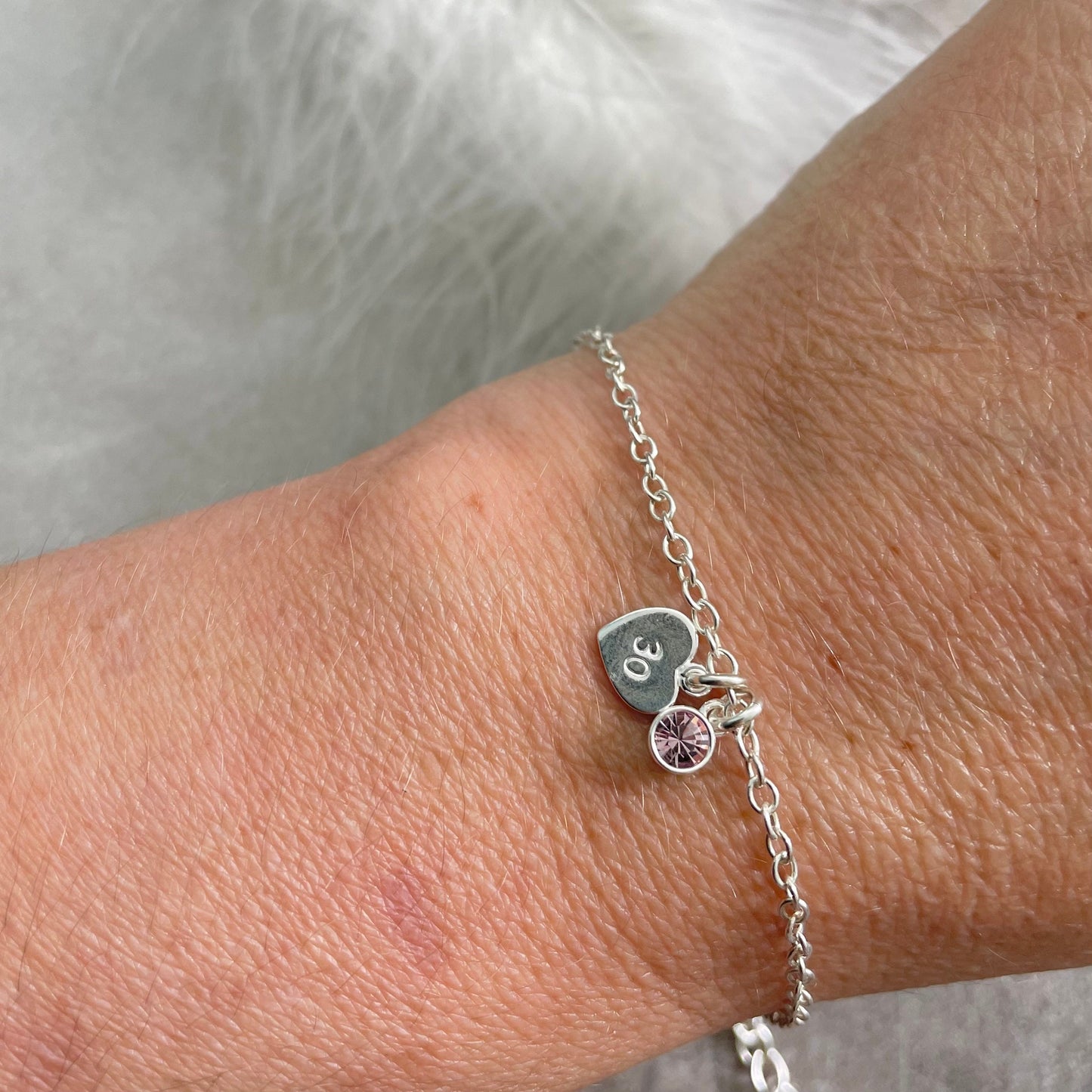 Dainty Age & Birthstone Bracelet, Sterling Silver Chain Milestone Jewellery for women