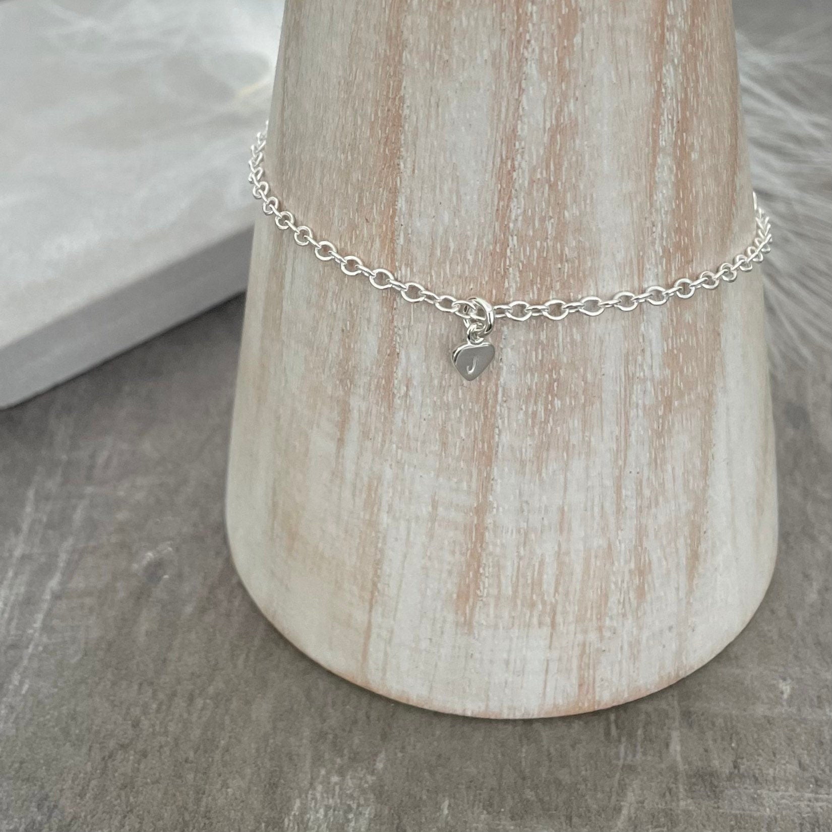 Sterling Silver Initial Bracelet on Chain, Dainty Personalised Silver Jewellery
