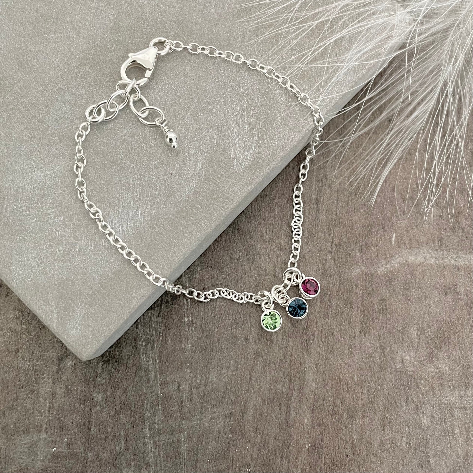 Crystal Family Birthstone Bracelet, Sterling Silver chain Christmas Gift for Mum, Family Birthstone Jewellery