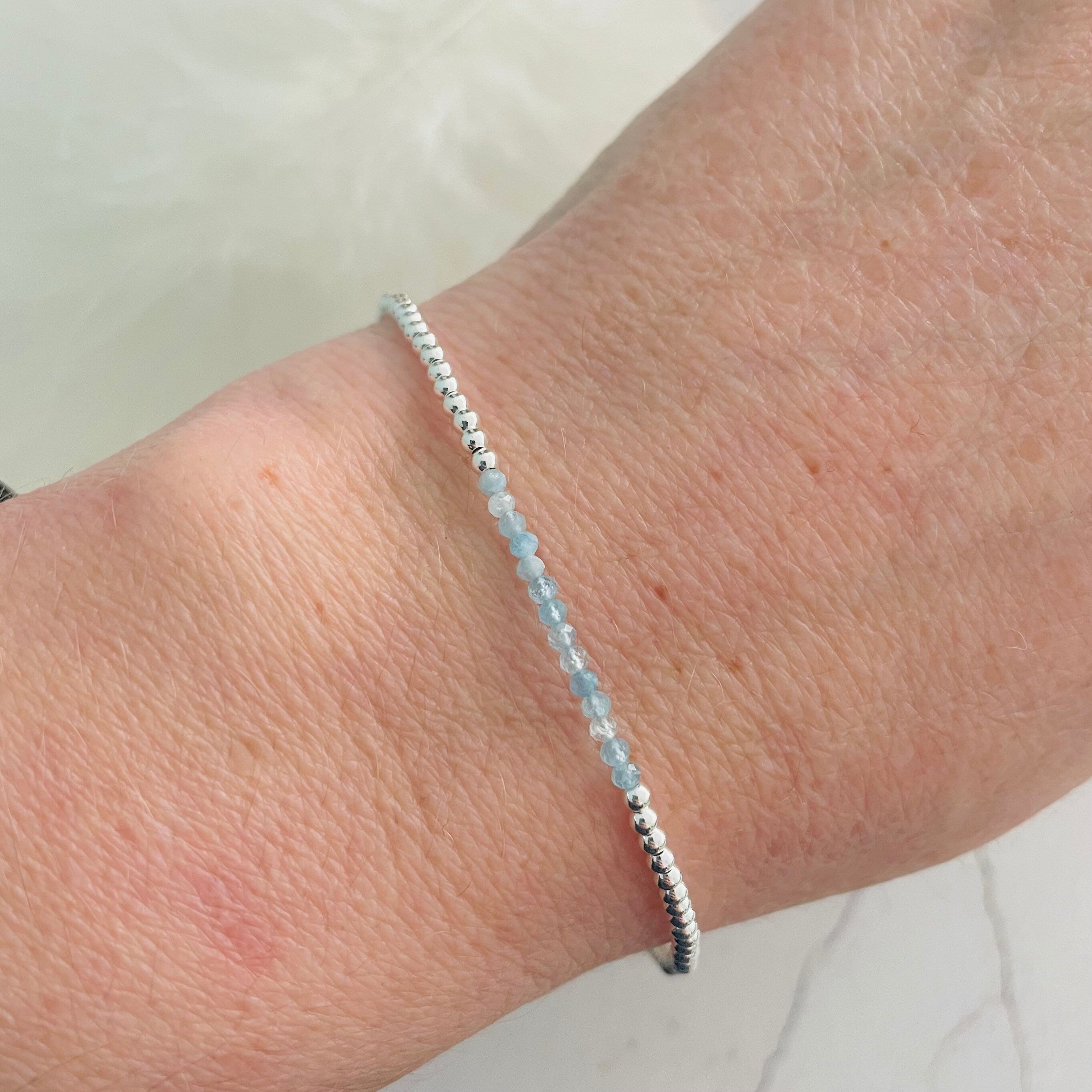 Round Cut Aquamarine Bezel Bracelet | Kate Rose Fine Jewelry