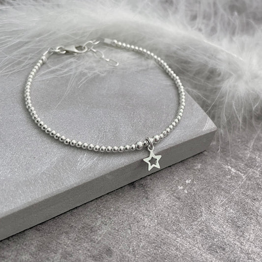 Star Charm Bracelet, Dainty Layering Sterling Silver bracelet with star