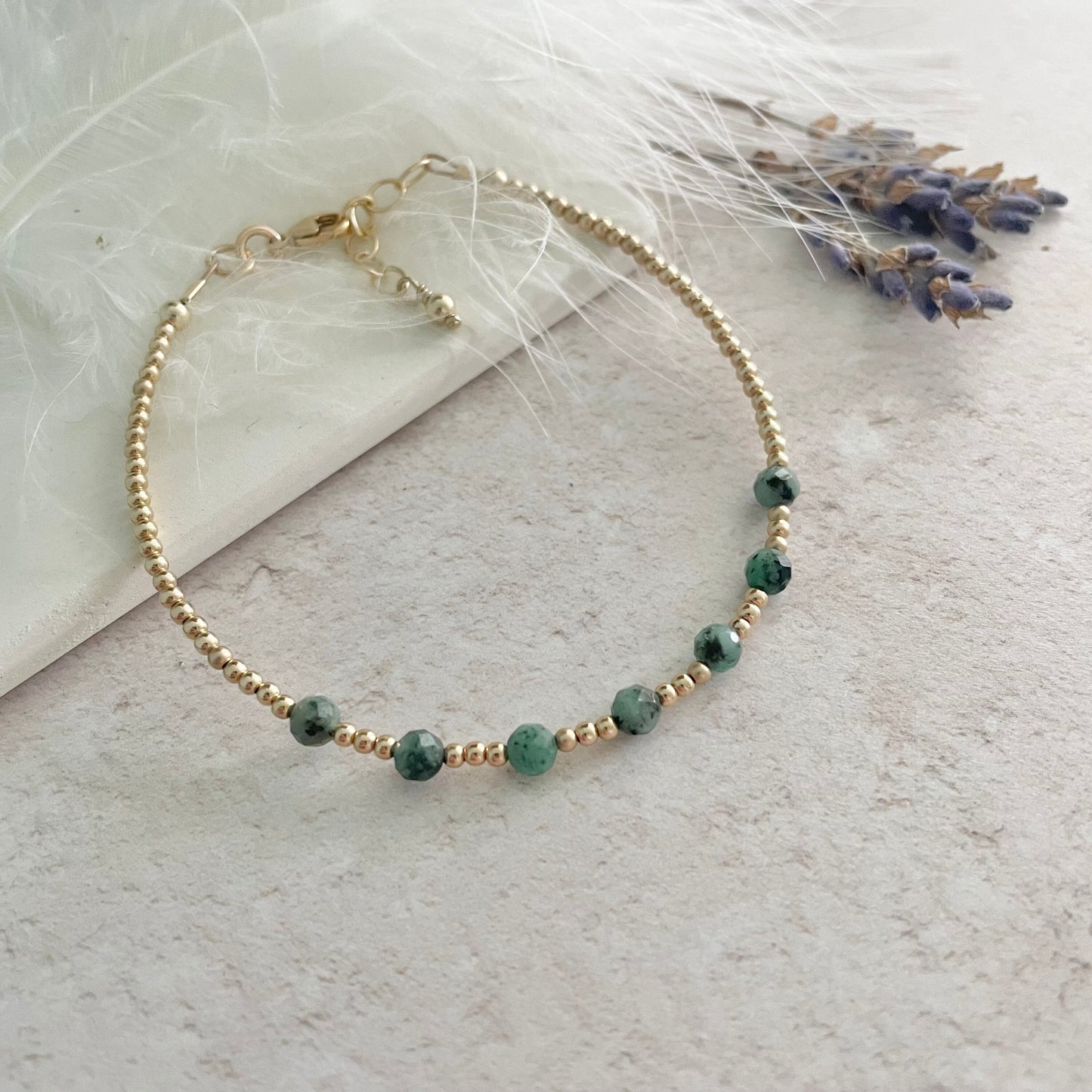 Gold Fill May Birthstone Dainty emerald bracelet, stacking bracelet