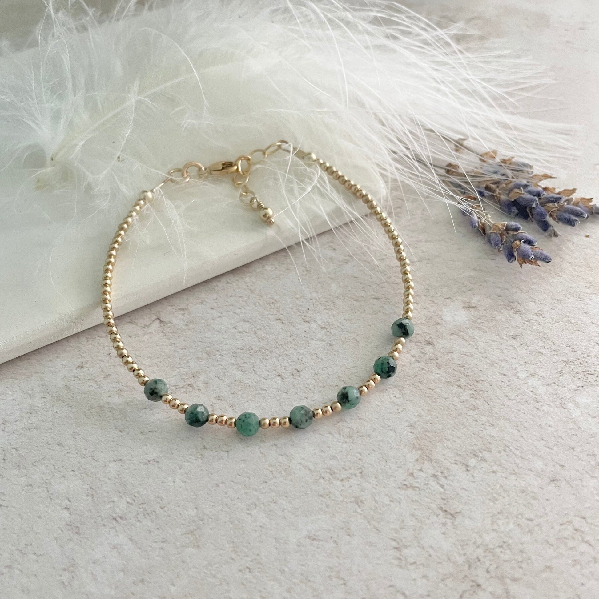 Gold Fill May Birthstone Dainty emerald bracelet, stacking bracelet