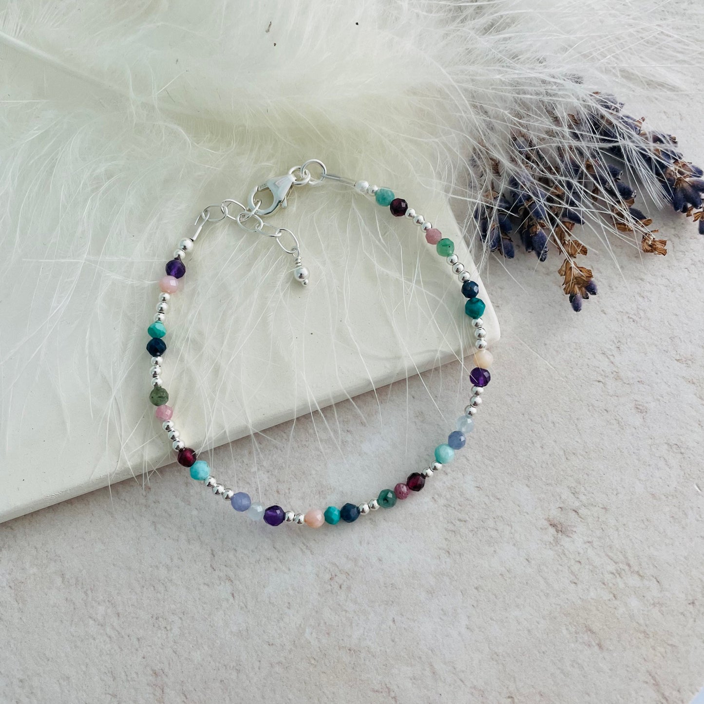 Dainty Gemstone Bracelet, Colourful Bracelet with gemstones sterling silver