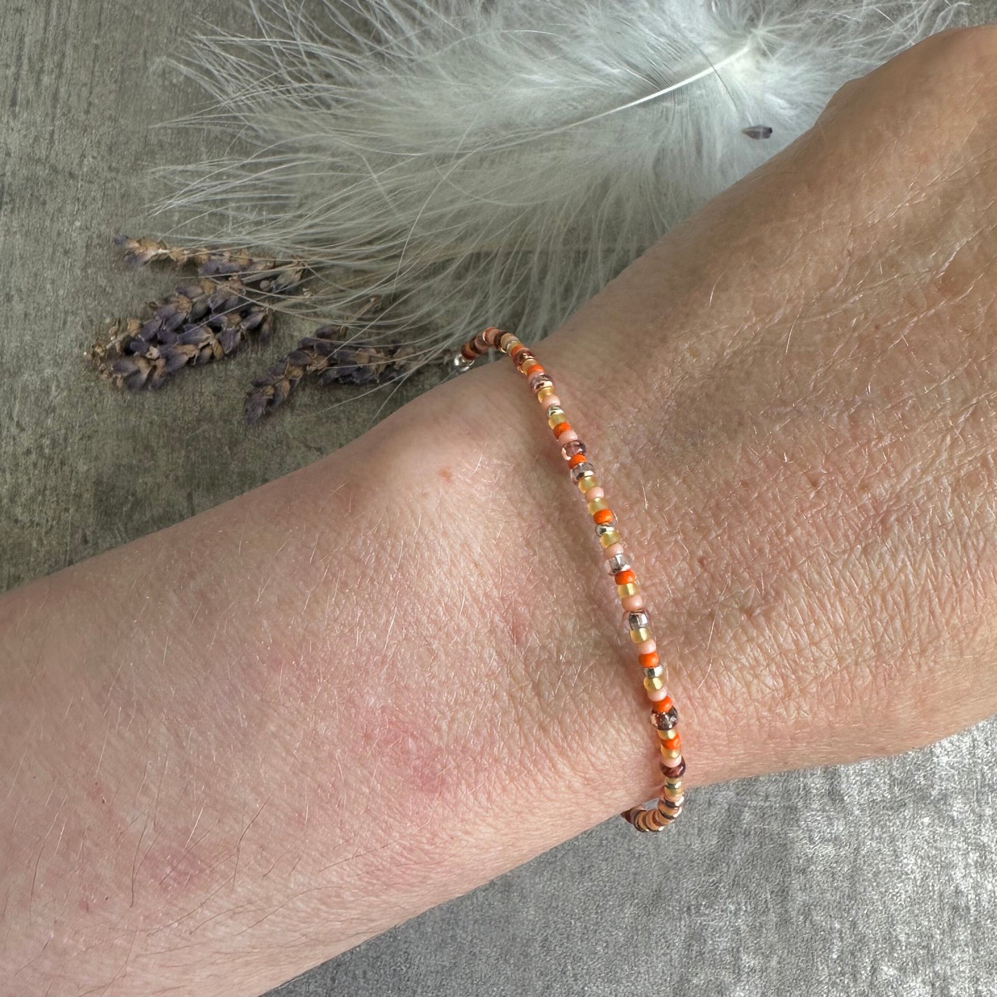 Thin Orange Bracelet with seed beads Shades of Orange