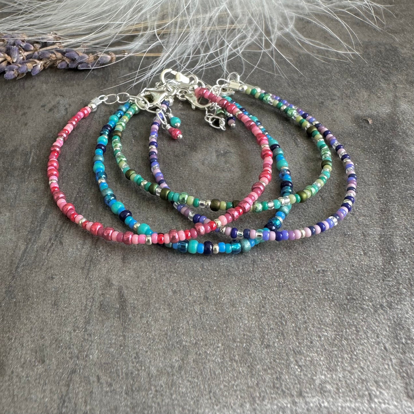 Set of 4 Thin Bracelets with seed beads