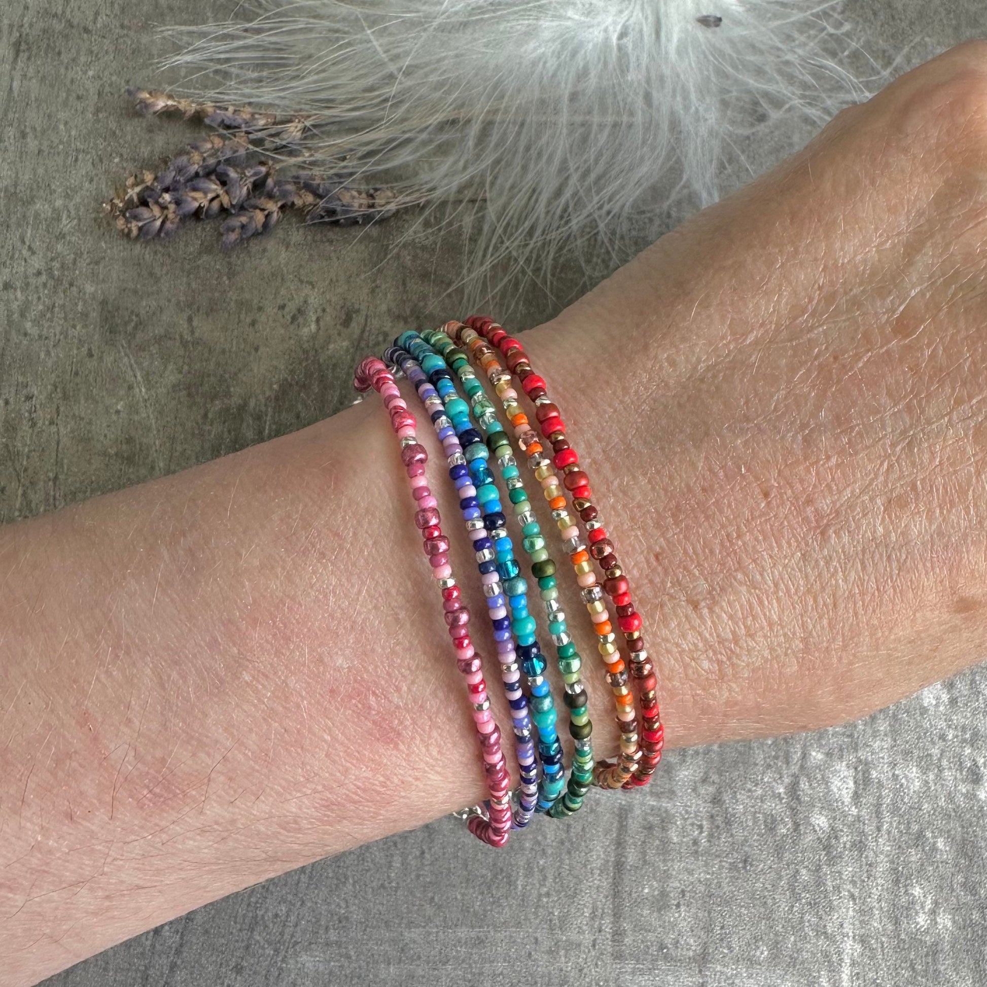 Set of 6 Thin Bracelets with seed beads