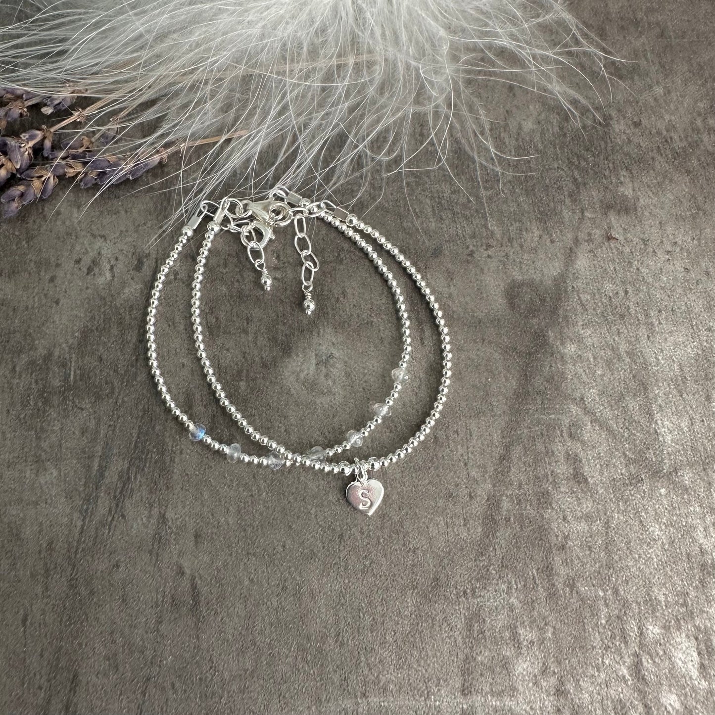 Rainbow Moonstone Layering Bracelet Set, Personalised June Birthstone Jewellery