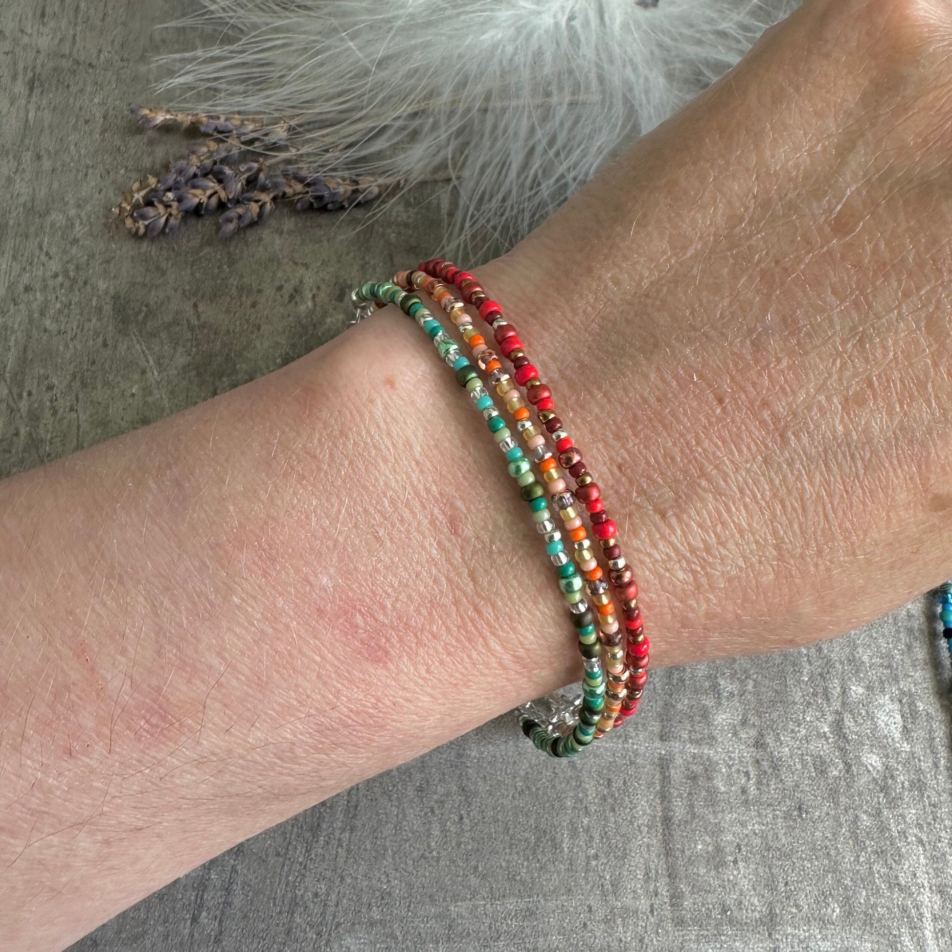 Set of 3 Thin Bracelets with seed beads