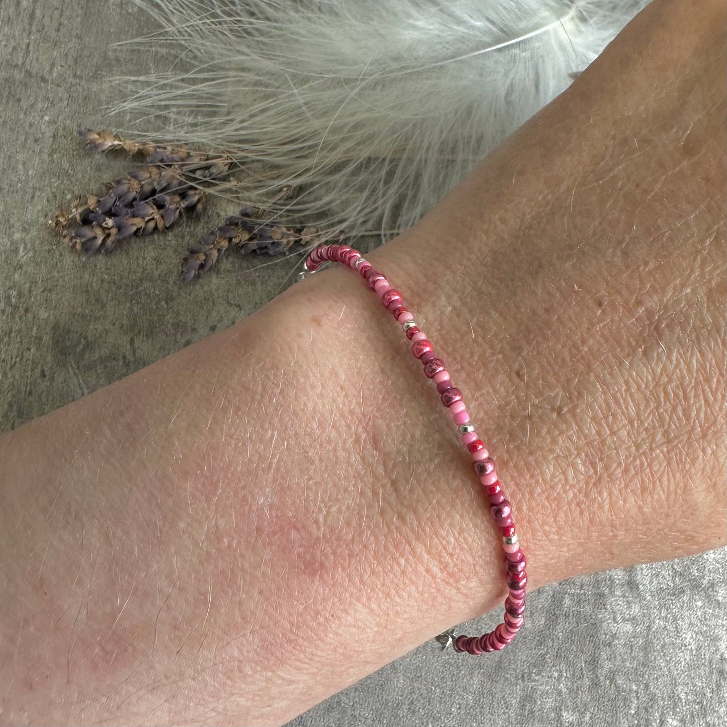 Thin Pink Bracelet with seed beads Shades of Pink