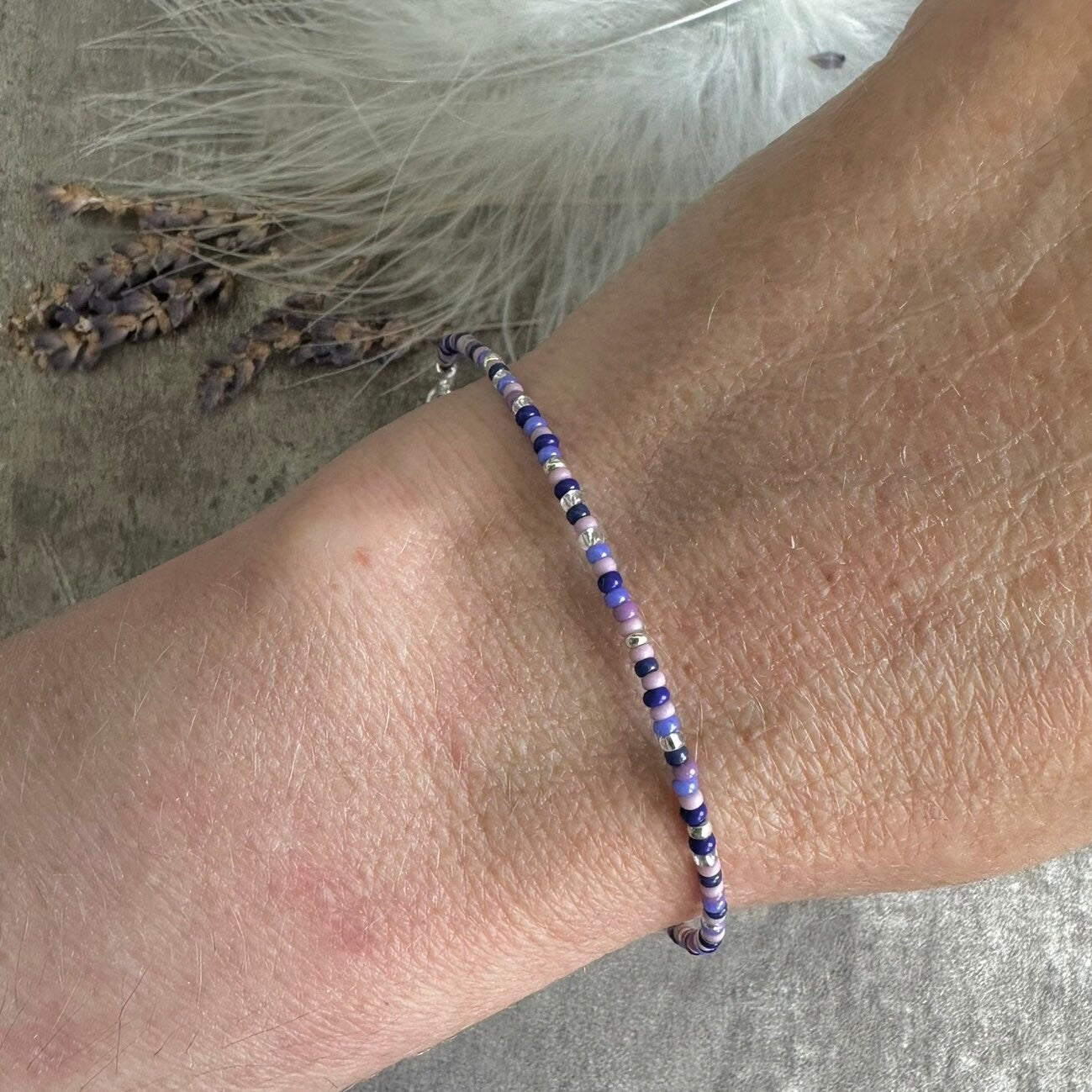 Thin Purple Bracelet with seed beads Shades of Purple