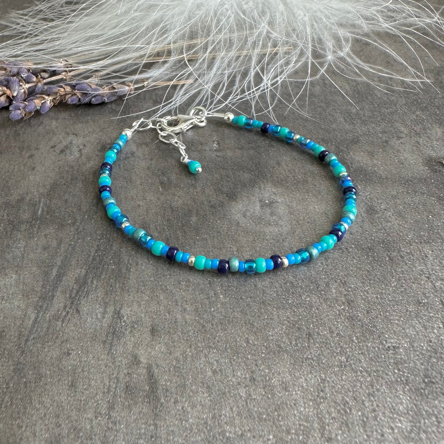 Thin Blue Bracelet with seed beads Shades of Blue