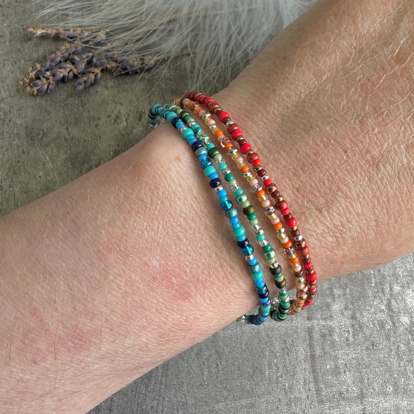 Set of 4 Thin Bracelets with seed beads
