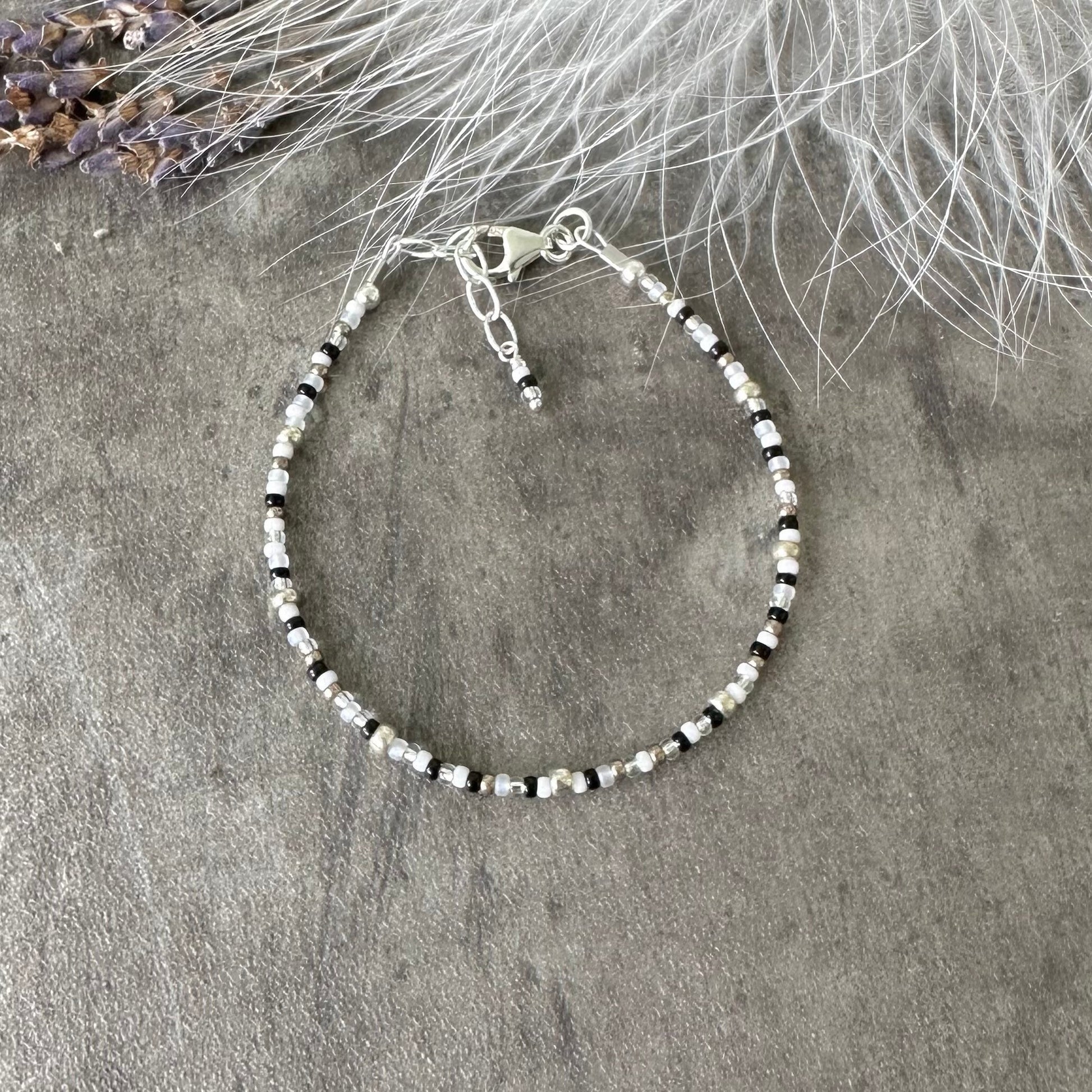 Black White Monochrome Bracelet with seed beads
