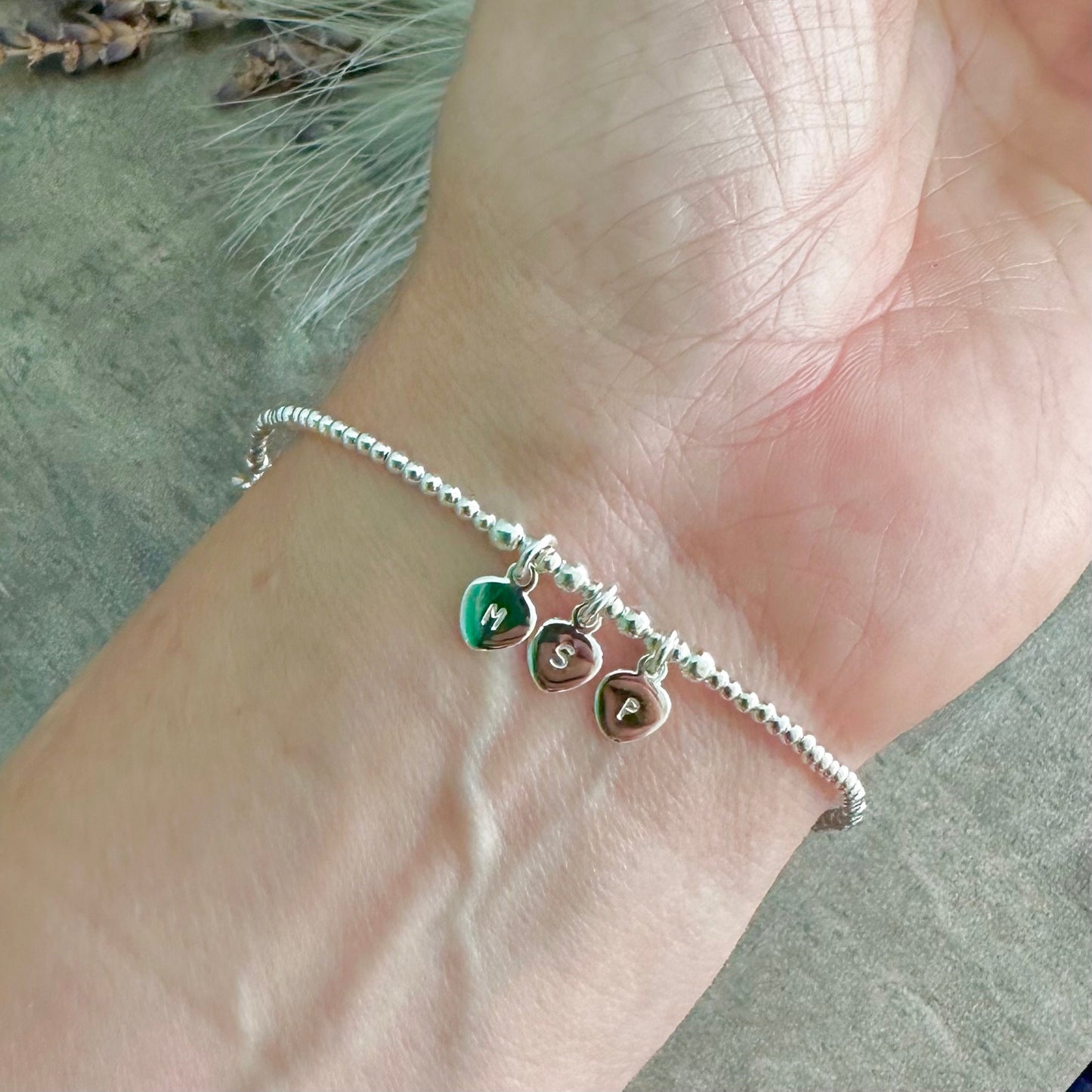 Grandmother Gift, Family Initials Bracelet in Sterling Silver