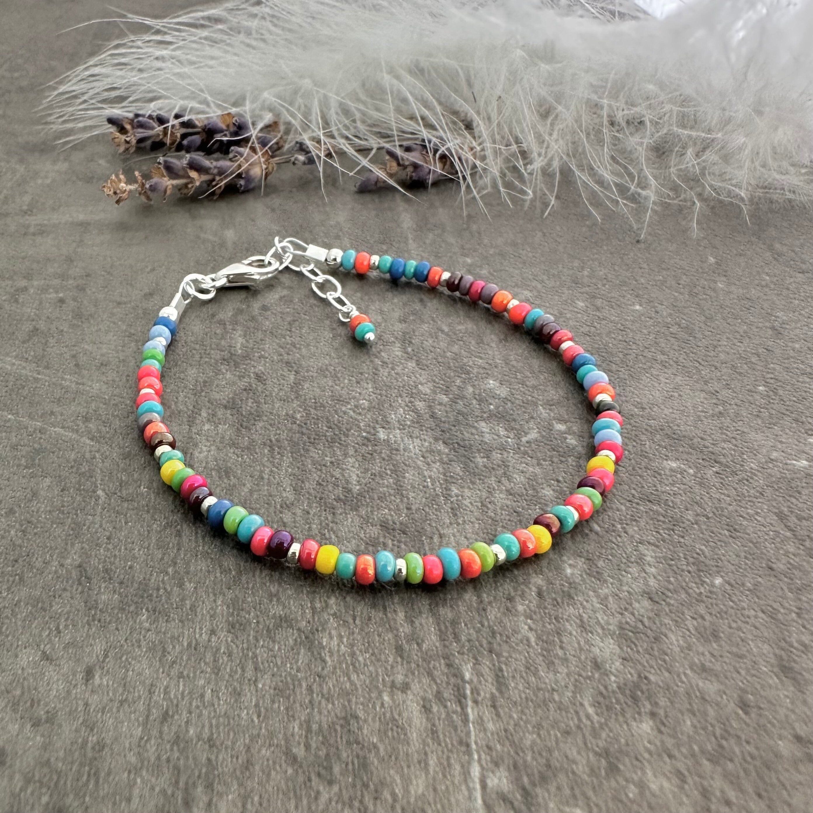 Silver tone add a bead bracelet with blue, green,yellow,orange & silver  beading | eBay