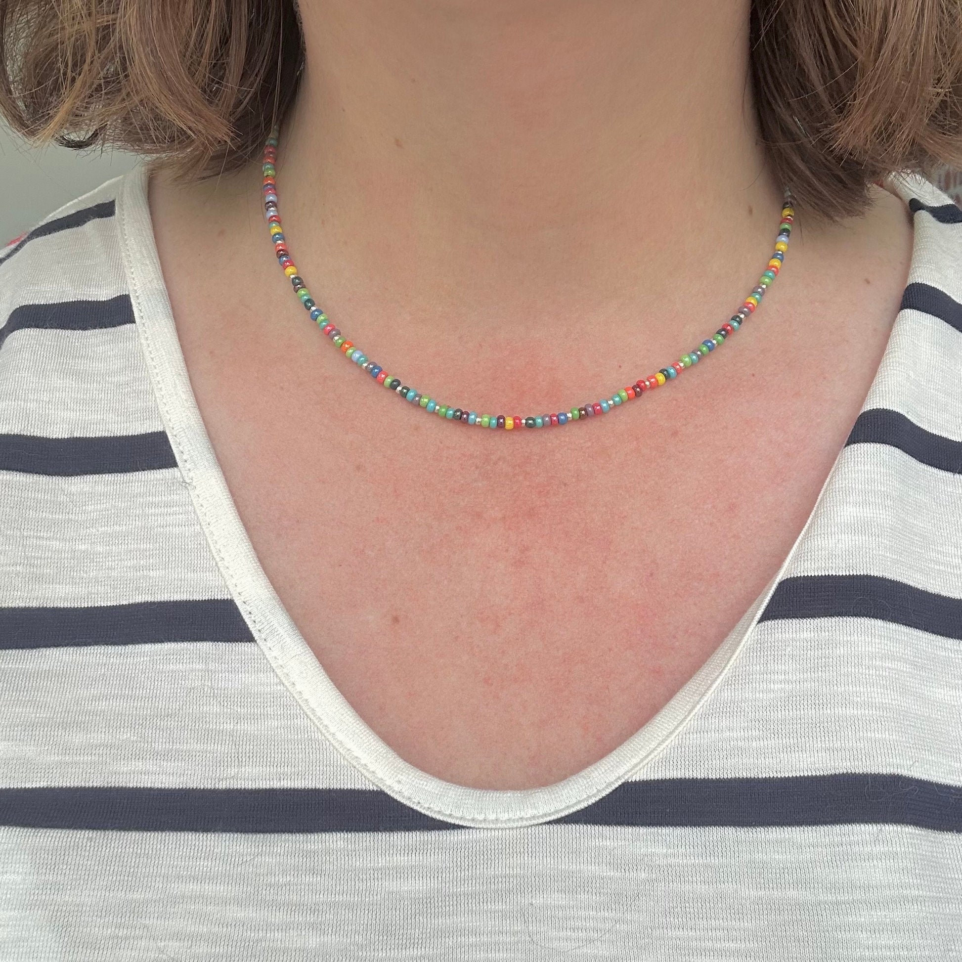 Colourful Summer Beaded Jewellery Set with seed beads anklet necklace bracelet