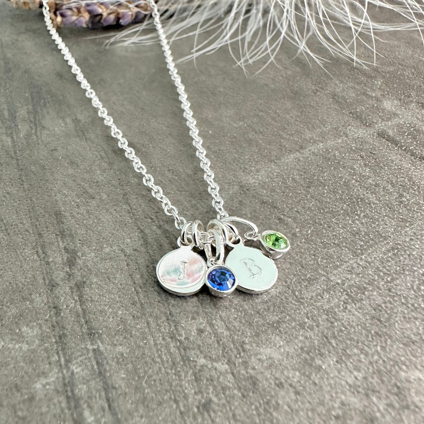 Initials Necklace with Crystal Birthstone Charms, Sentimental Gift for Mum