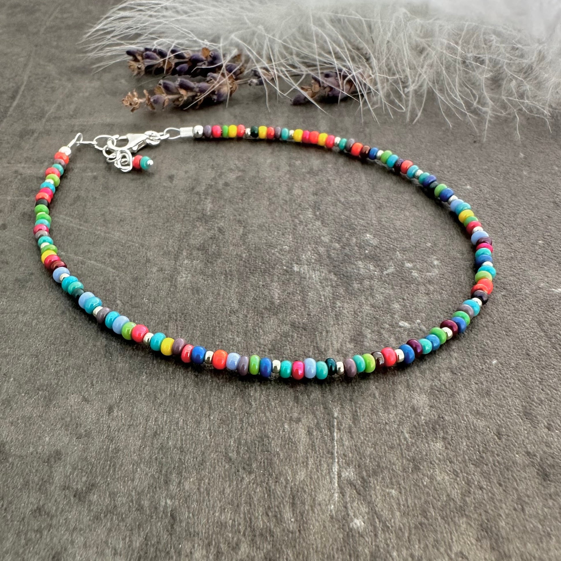 Colourful Summer Beaded Jewellery Set with seed beads anklet necklace bracelet