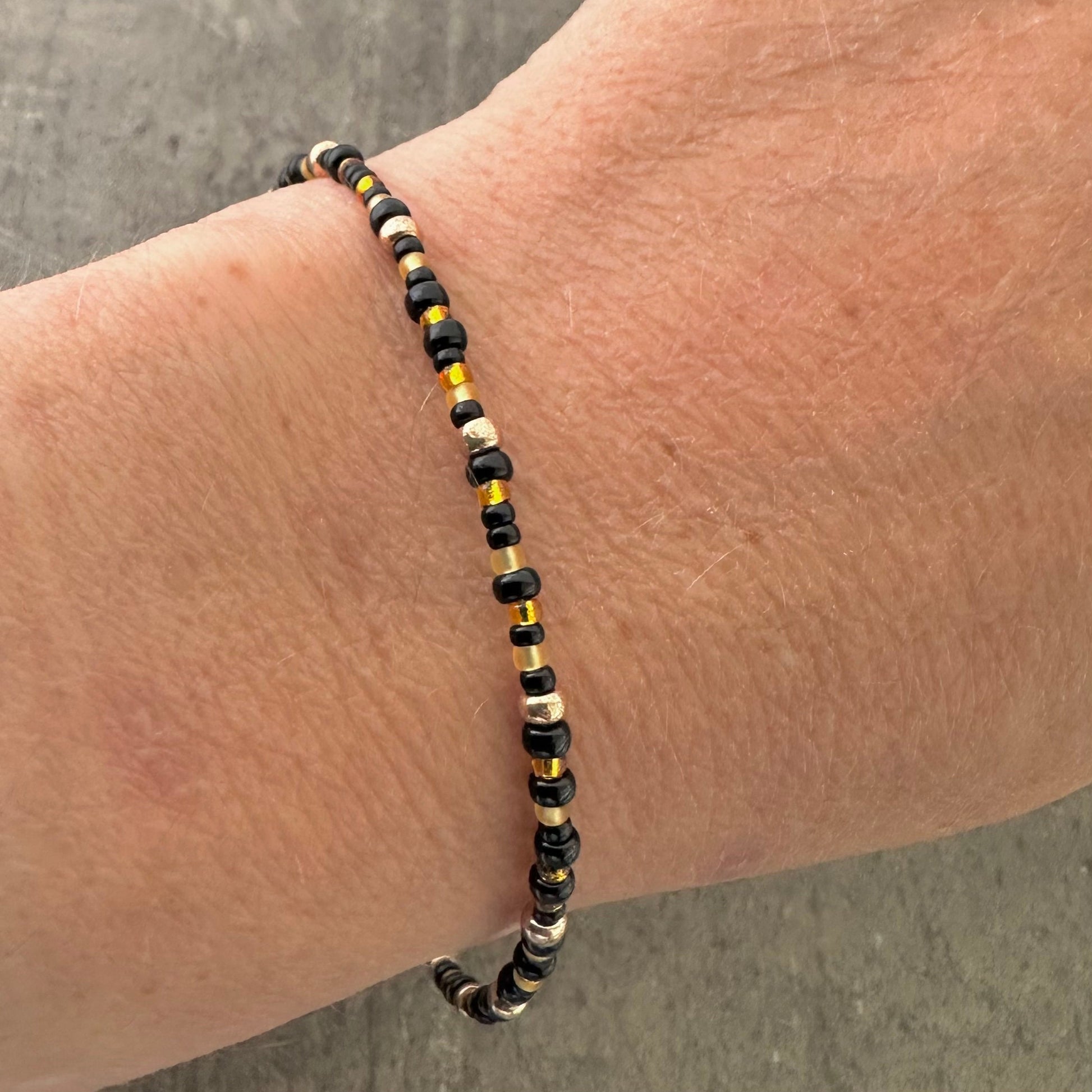 Seed Bead Bracelet Black and Gold