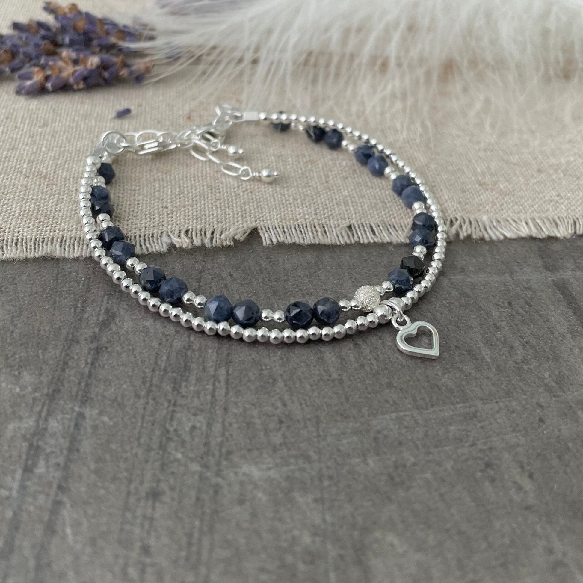 Sapphire Bracelet Set made with September Birthstone and Sterling Silver, September Birthday Gift for Women