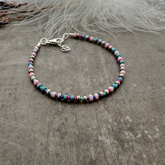 Blue and Pink Bracelet with seed beads