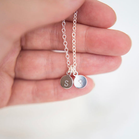 Family Initial Disc Necklace, Children or His Hers Initials Necklace