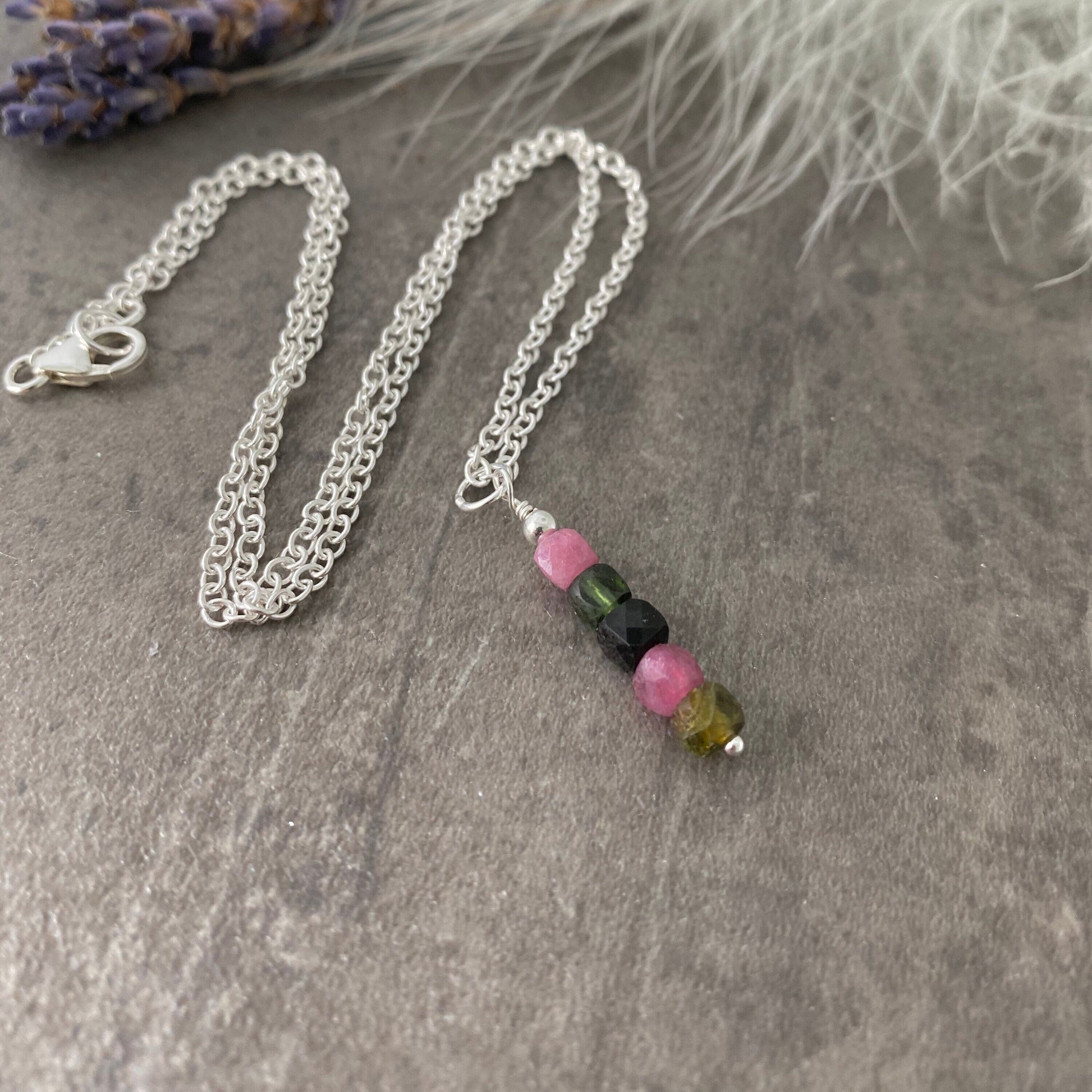 Dainty Tourmaline necklace, October birthstone, sterling silver faceted pendant gemstone necklace