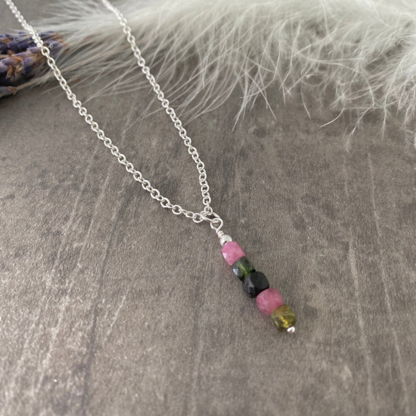 Dainty Tourmaline necklace, October birthstone, sterling silver faceted pendant gemstone necklace
