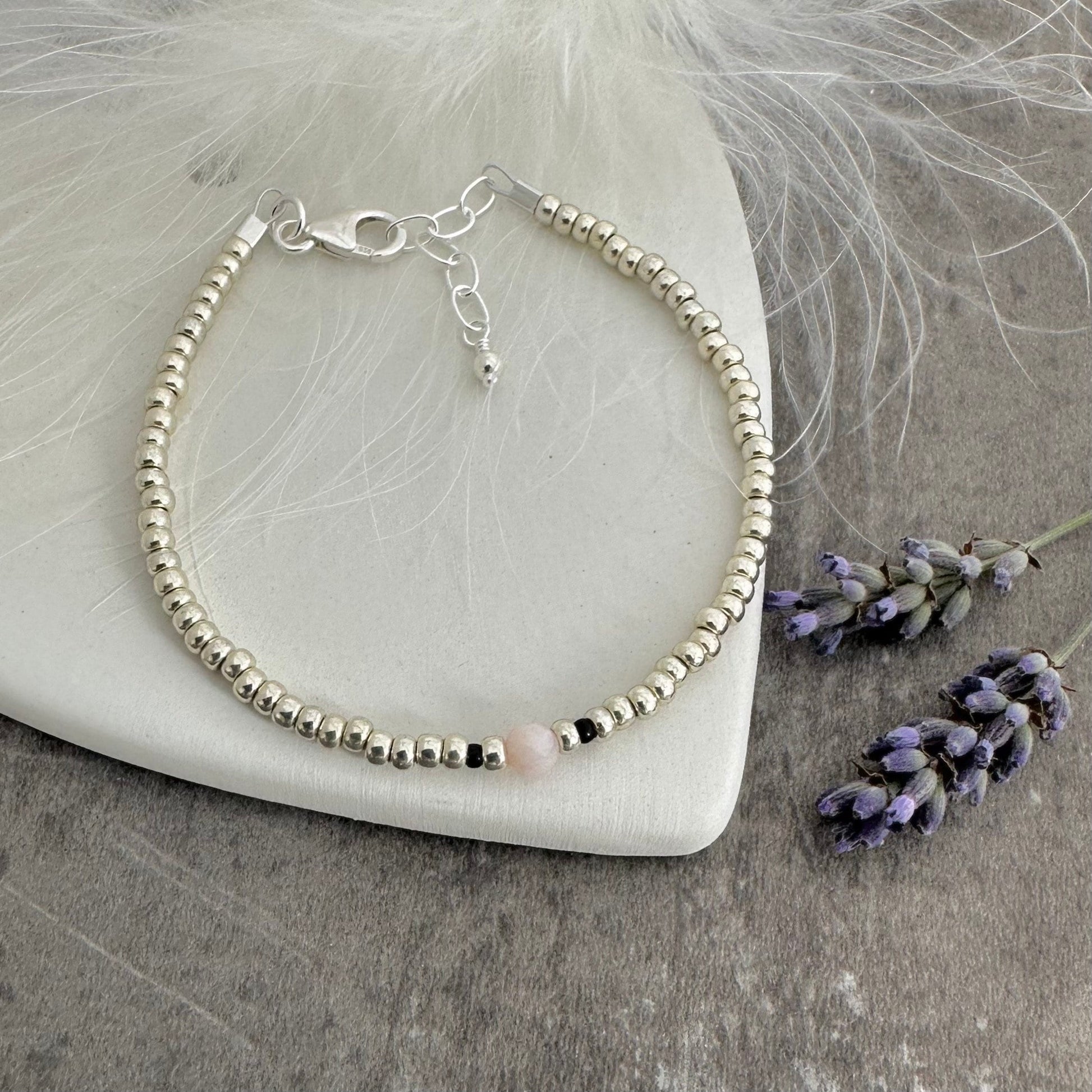 Dainty October Birthstone seed bead bracelet, Pink Opal jewellery