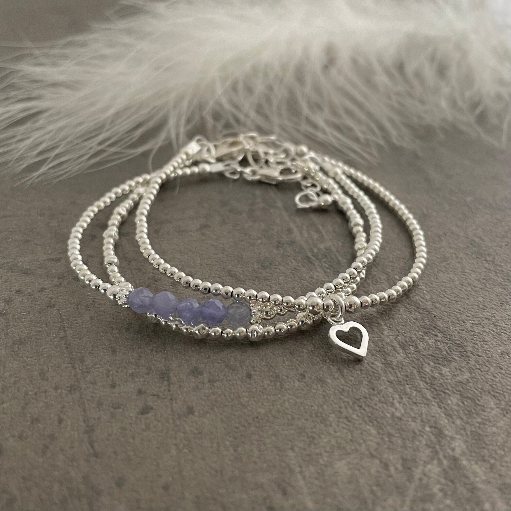 A Dainty December Birthstone Tanzanite Bracelet Set, December Stacking Bracelets for Women in Sterling Silver