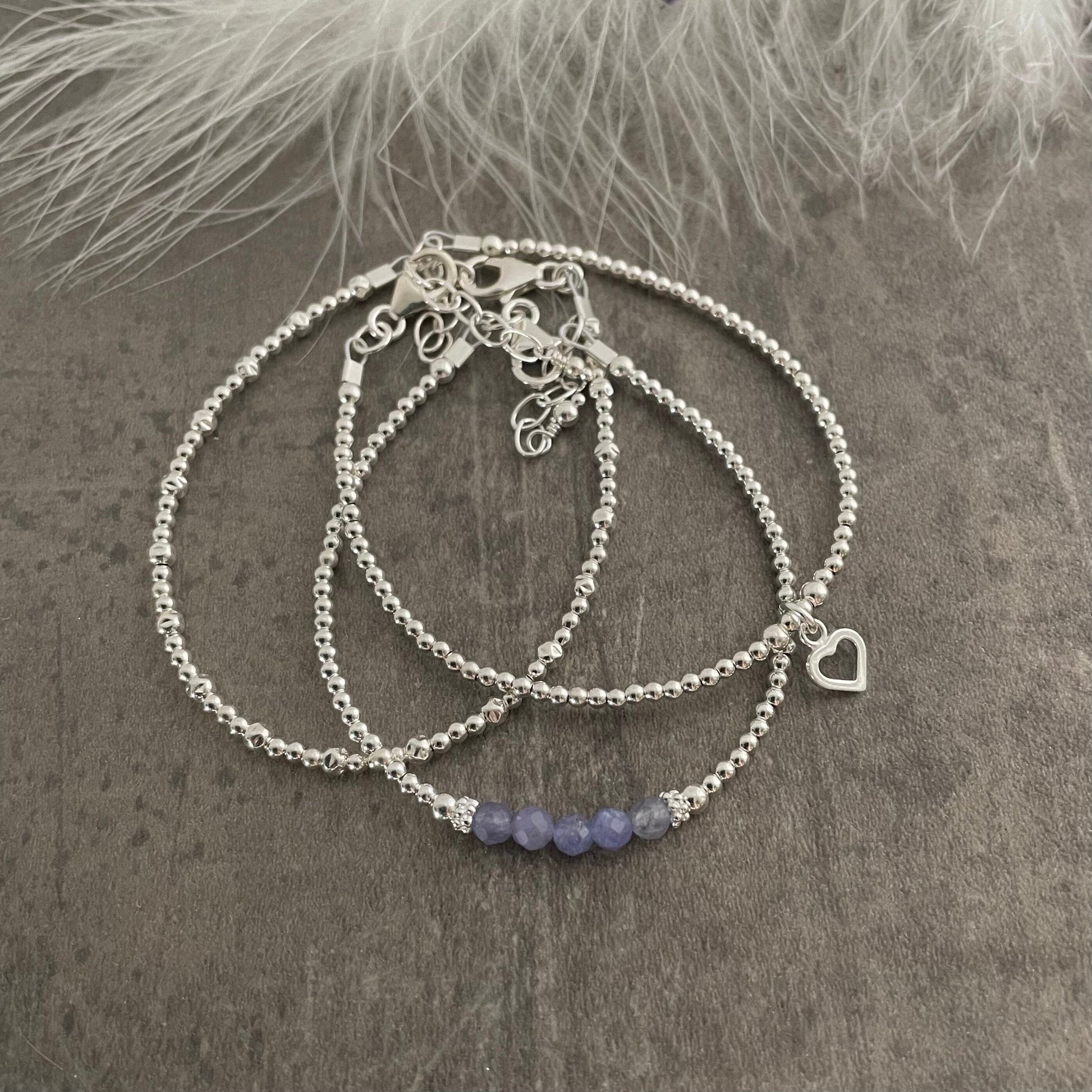 A Dainty December Birthstone Tanzanite Bracelet Set, December Stacking Bracelets for Women in Sterling Silver