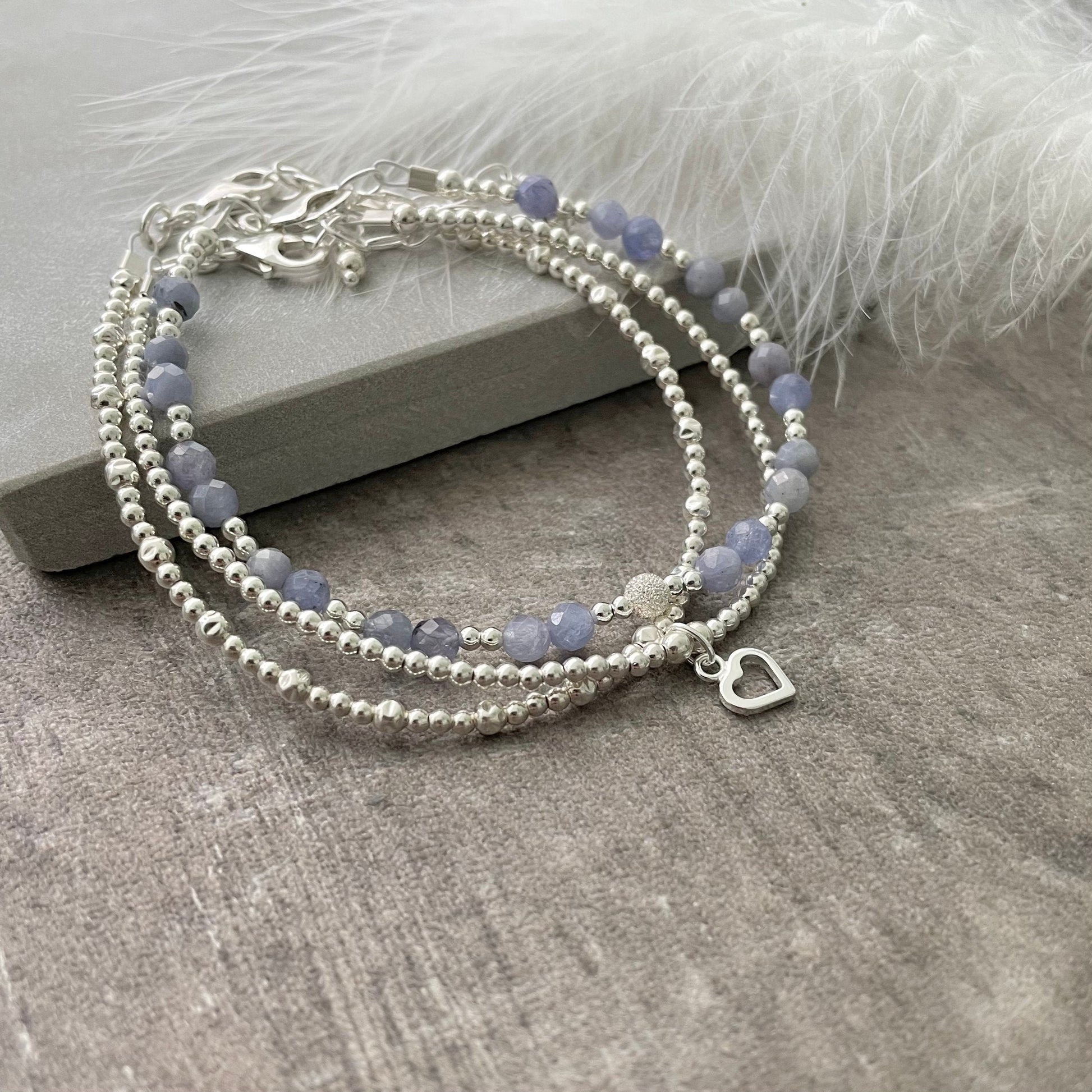 A Dainty December Birthstone Tanzanite Bracelet Set, December Stacking Bracelets for Women in Sterling Silver