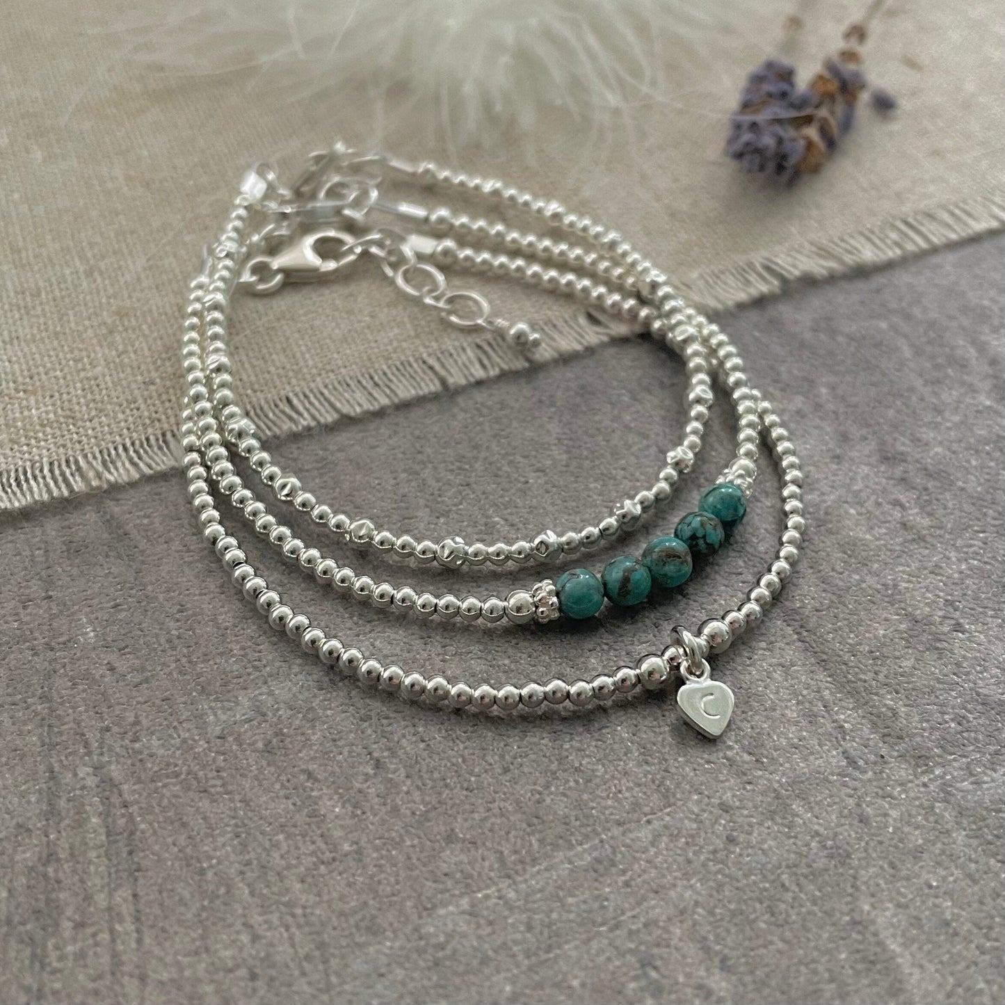 Turquoise Stacking Bracelet Set, Dainty Personalised December Birthstone Jewellery