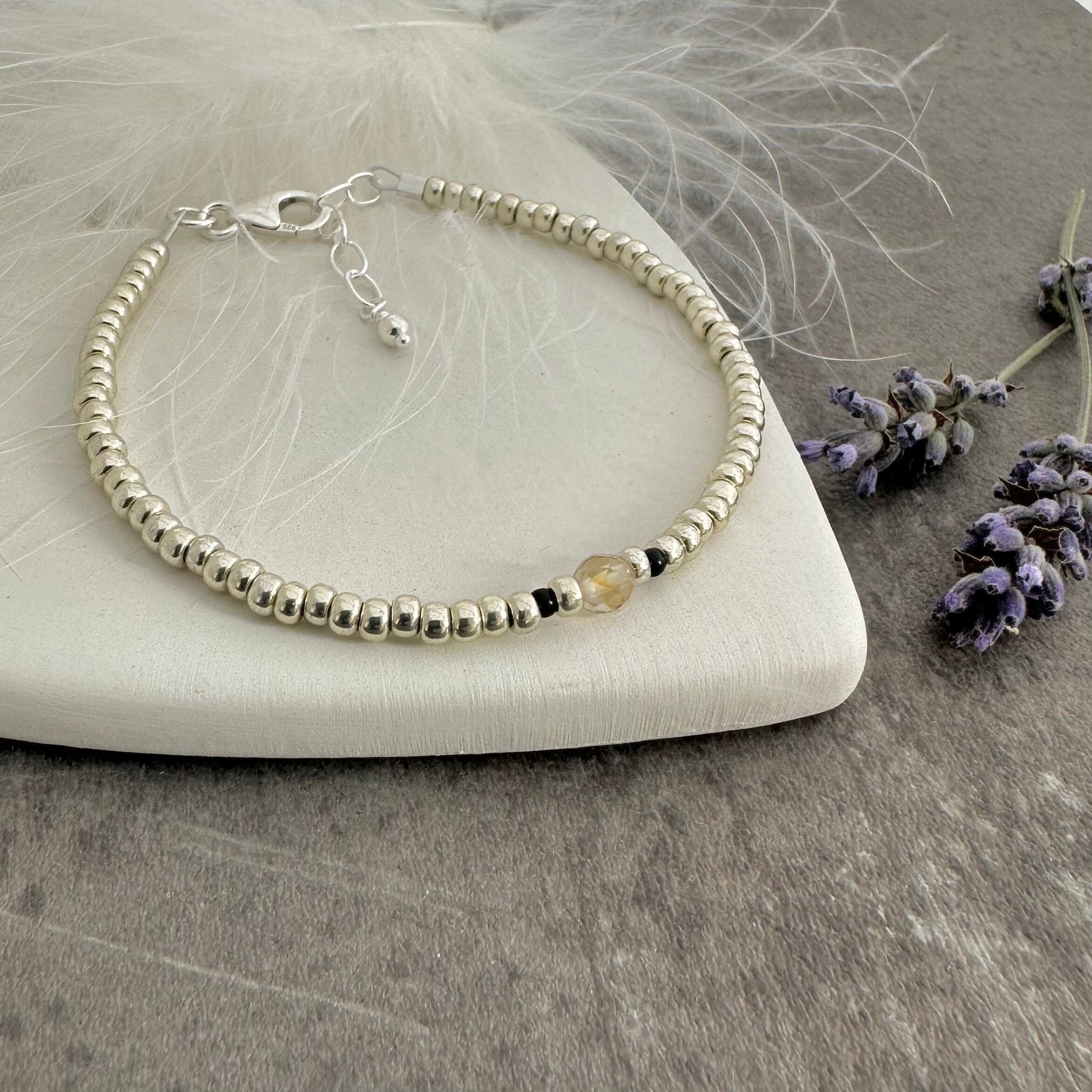 Dainty November Birthstone seed bead bracelet, Citrine jewellery