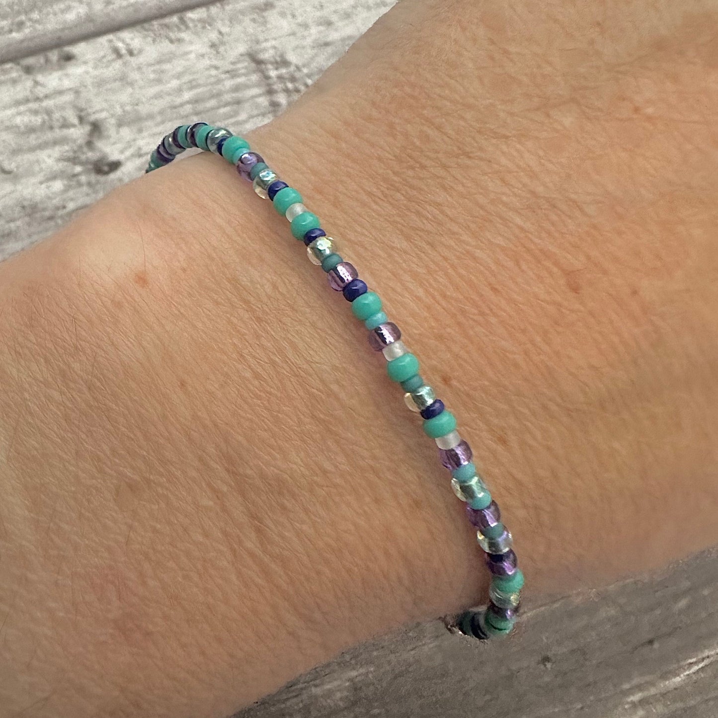 Seed Bead Bracelet Rainbow Aqua Purple